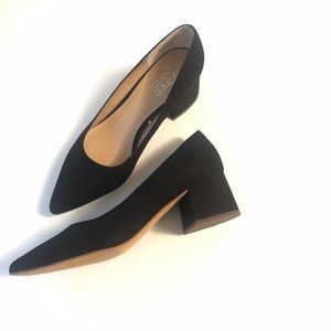 FRANCO SARTO Black Callan Pointed Pump Block Heels
